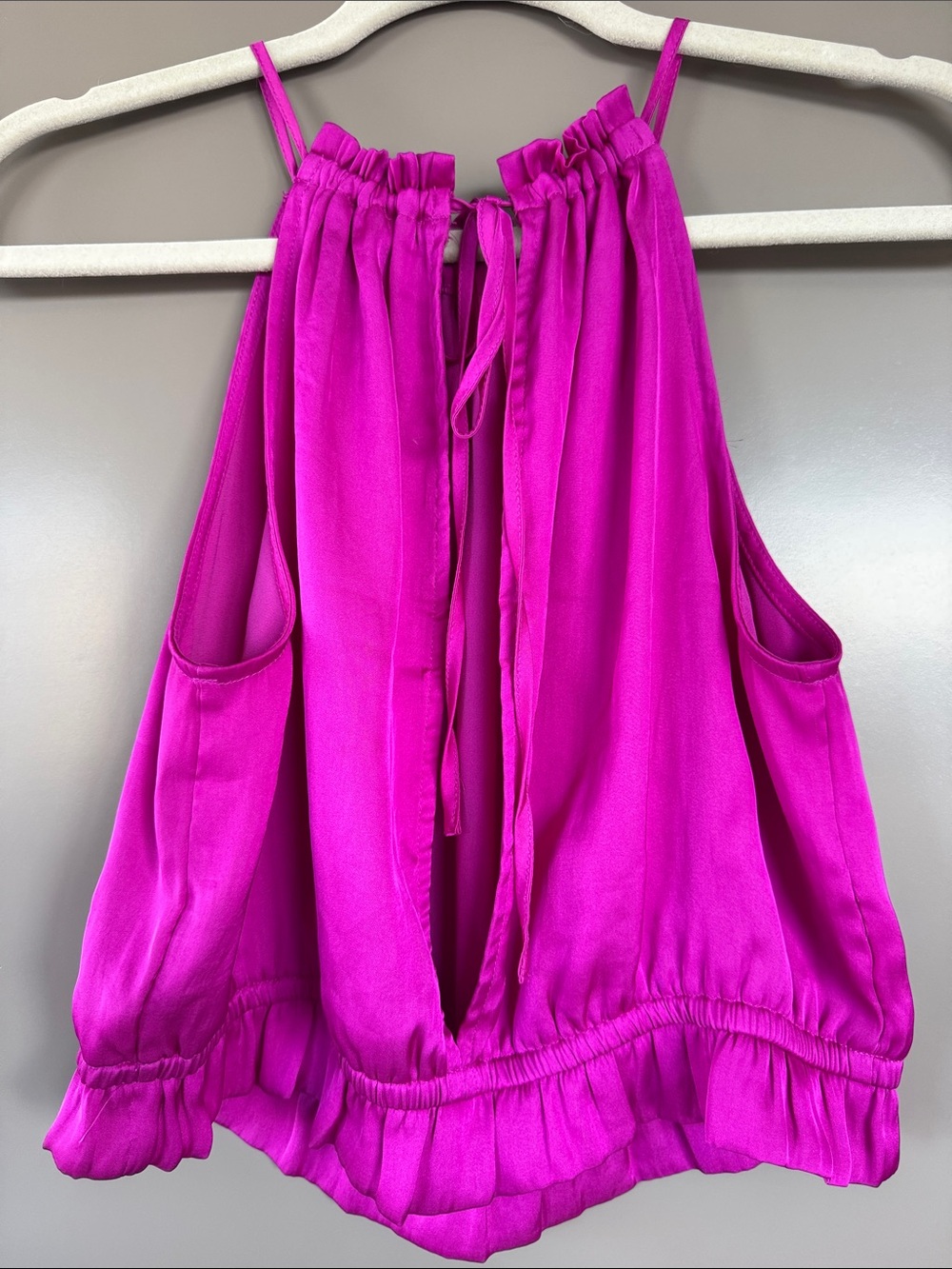 Express Pink Magenta Ruffled Neck Tank Top Open Back Size Small - Picture 7 of 13